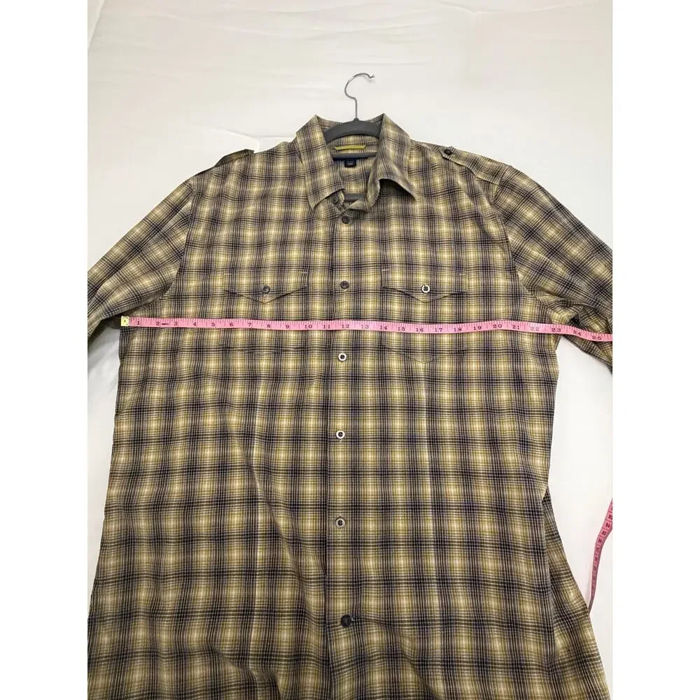 Banana Republic Mens XL Ombre Plaid Utility Shirt Slim Fit Epaulet